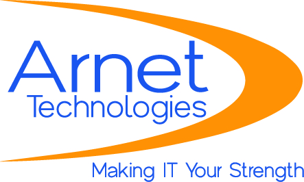 This is Arnet Technologies' logo. It has an orange stripe. It reads "Arnet Technologies, Making IT Your Strength.