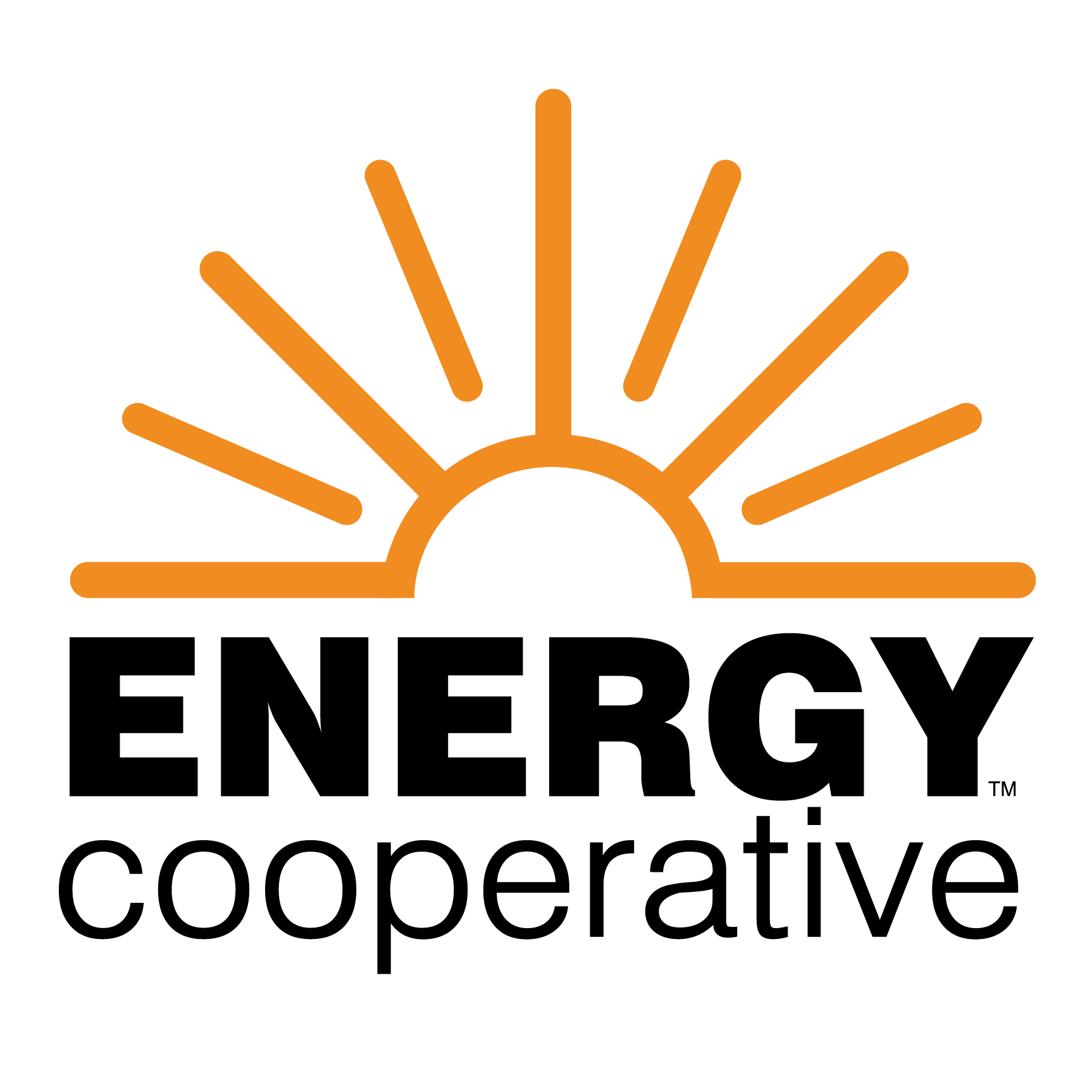 This is the Energy Cooperative's logo. It says "Energy Cooperative" in black text with an orange sun.