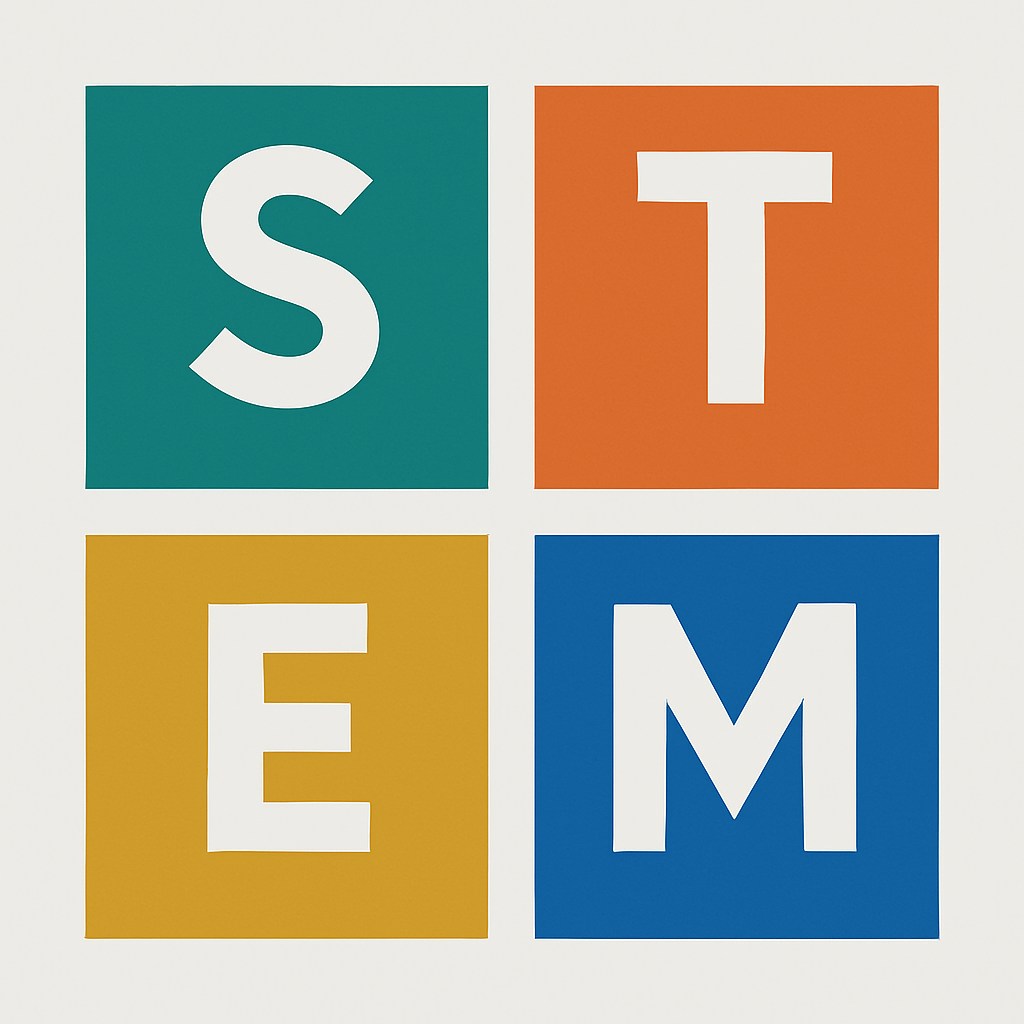 This is The Heath-Newark-Licking County's Port Authority logo. It reads stem in four large blocks S and E on the left and T and M on the right. S is green, T is orange, E is yellow and M is blue.